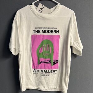 Zara Kids Modern Art Gallery T-Shirt - White with Pink and Green